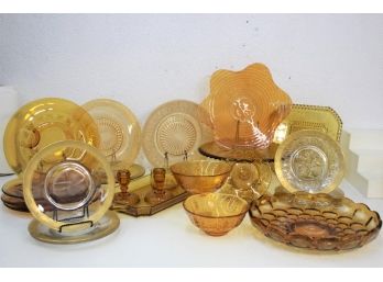 Variegated Dark Amber Glass Lot - Myriad Patterns And Makers - Carnival Glass Depression Style