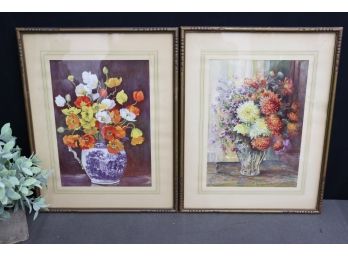 Two Vintage Framed Botanical Floral Bouquet Still Life Prints