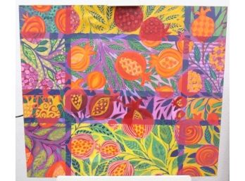 Superb Wildly Colorful Botanic Abstract Painting, Signed L/C/R In Hebrew