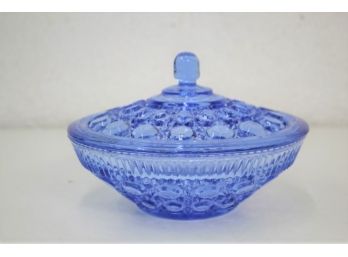 Indiana Glass Windsor Button & Cane Periwinkle Ice Blue Covered Dish