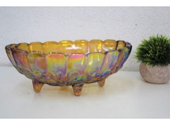 Vintage Iridescent Marigold Indiana Carnival Glass Footed Bowl