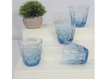 Set Of Four Pale Blue Thumbprint Juice Glasses