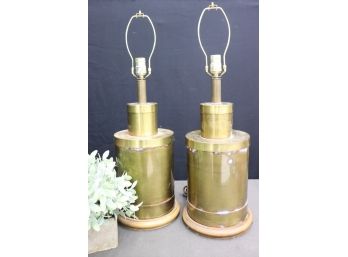 Excellent Pair Of Vintage Brass Cylinder Piston Lamps (no Shades)