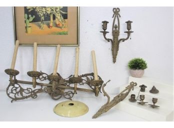 Parts Group Lot Of Vintage Brass Chandelier And Sconce Light Parts