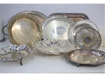 Group Lot Of Metalware And Silverplate Trays