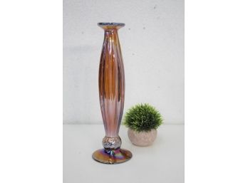 Vintage Iridescent Ambered Carnival Glass Fluted Bud Vase