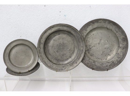 3 Vintage Pewter Plates