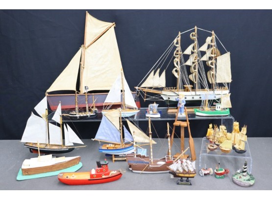 Group Lot Of Large Ship And Small Boat Models And Nautical Figurines