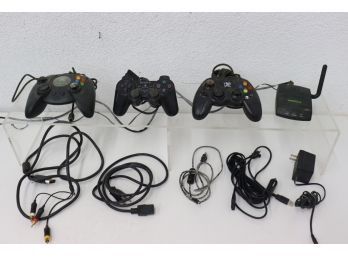 Group Lot Of XBOX And PLAYSTATION Controller, Wires, Plugs Etc