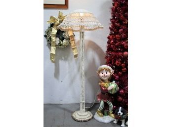 Vintage Wicker Floor Lamp With Mushroom Cap Shade