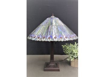 Tiffany-Style Peacock Feather Motif Table Lamp - Missing Finial