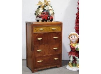 Vintage Deco Style Waterfall Chest Of Drawers/Dresser With Grand Double Ellipse Bail Pulls