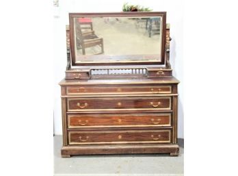 Vintage Victorian Eastlake Style Mahogany Dresser With Wide Tilting Mirror And Two Side Drawers