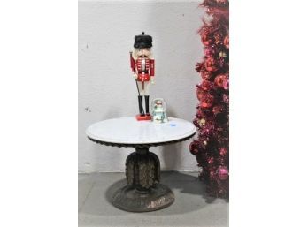 Round Marble Top Accent Table On Fond And Plume Column To Round Base