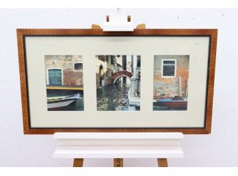 Triptych Of Color Photographs Of Venice Canal Scenes In Elegant Frame