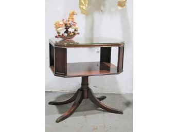 Mahogany Leather Top Side Table With Glass Top