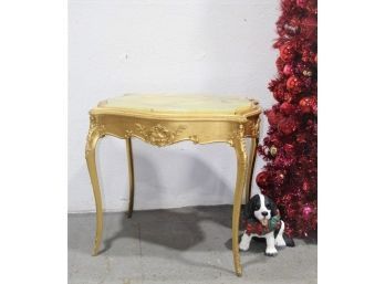 Vintage Hollywood Regency Gold Side Table With Green Onyx Top (some Missing Gesso Detail, Cracks In Stone))