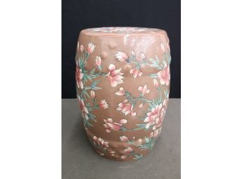 Asian-style Ceramic Pink/White Lily On Puce Ground Garden Stool