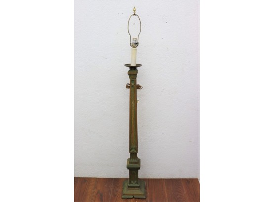 Vintage Elegant Neoclassical Green And Yellow Floorlamp, No Shade