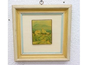 Artfully Matted And Framed Hand-Painted Hill Town Plaque