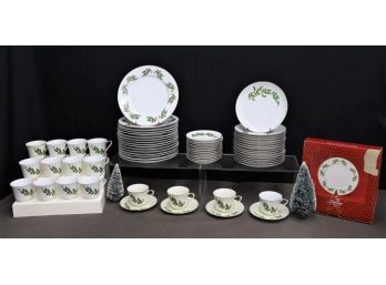 RH Macy's Christmas Style All The Trimmings Japanese Porcelain Plates, Cups, And Saucers (some Chips Present)