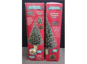 Two In Original Box 32' Fiber Optic Christmas Trees With Continuous Changing Colors And Easy Open Base!