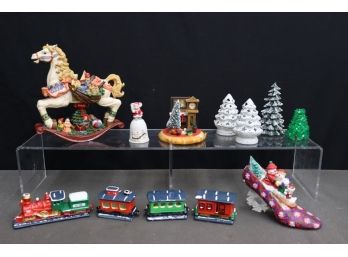 Merry Collection Of Christmas Figurines Of Varied Type - Train, Bell, Horse, Trees And More