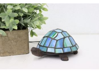 Blue /Green Stained Leaded Glass Tortoise Accent Lamp