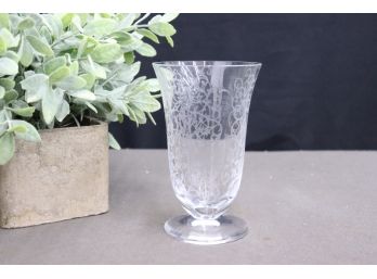 Regal Vines Etched Glass Crystal Footed Centerpiece Vase
