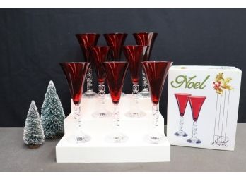 Set Of 8 French Cristal D'Arques NOEL Stem Red Flared Champagne Flutes
