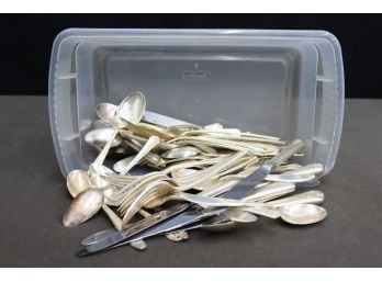 Group Lot Of Mixed Sliver-Plated And Stainless Flatware