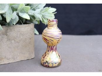 Artisan Made Favrile Style Polychrome Hourglass Vase, Signed Rosetree, New Orleans 1995