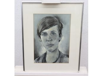 20th Century Charcoal Portrait Of Young Man, Signed And Dated