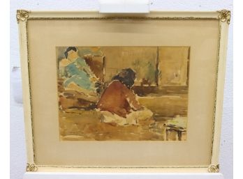 Superb Original Watercolor, Signed And Dated LR - Exquisite Weary Painted Gilt Frame