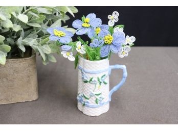 Bunch Of Beaded Jessilove Flowers In Cute Mug Vase