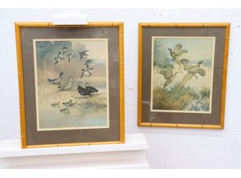 Tow Birds In Nature Color Prints By Lynn Bogue Hunt, Both Framed In Faux-boo Decorative Frames