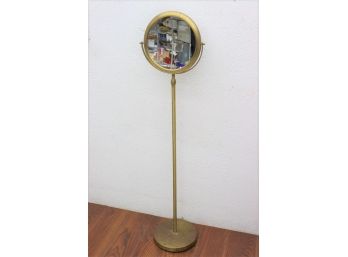 Round Swivel Mirror On Tall Brass Base