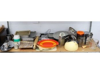 Shelf Lot Of Cooking And Kitchedn Wares