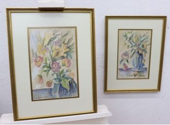 Two Framed William Sanger Flowers/Still-Lifes Watercolor Reproductions