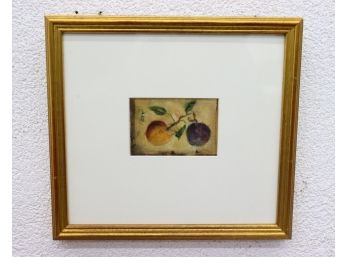 Decorative Peach And Plum Fruit Print With Gold Frame And Broad White Matting