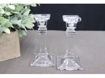 Pair Of Glass Crystal Oxford Cathedral Style Candlestick Holders