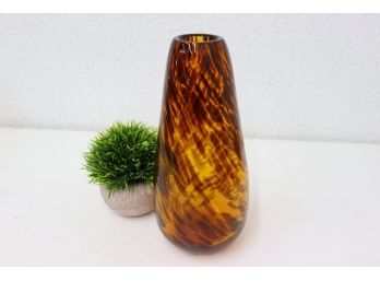 Hand Blown Brown/Amber Tortoise Thick Wall Glass Vase