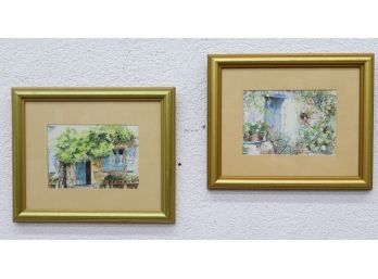 Pair Of Johan Messely Style Cottagecore  Gardenscape Reproduction Prints, Matted And Framed