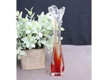 Orange Amber Flame To Clear Blown Glass Bud Vase