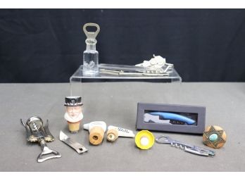 Fun And Functional Group Lot Of Bar/Wine Accessories - Myriad Corkscrews, Ceramic Pour-Tops, Church Keys Plus