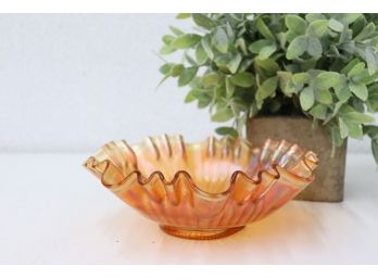 Orange Marigold Carnival Glass 3-in-1 Crimped Wavy Rim Bowl