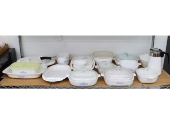 Ample Lot Of Blue Cornflower Corningware (mostly) Casseroles And Baking Dishes...and A Coffee Table Thermos