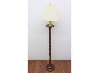 Barley-Twist Wood Floor Lamp With Parsonage Bell Shade And Brass Finial