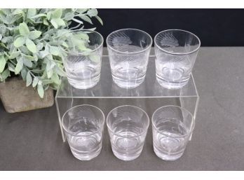 Set Of Six Etched Berries And Branch Rocks Glasses