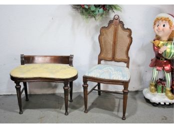 Regency Style Kidney Dressing Bench And Cane Back Dining Chair